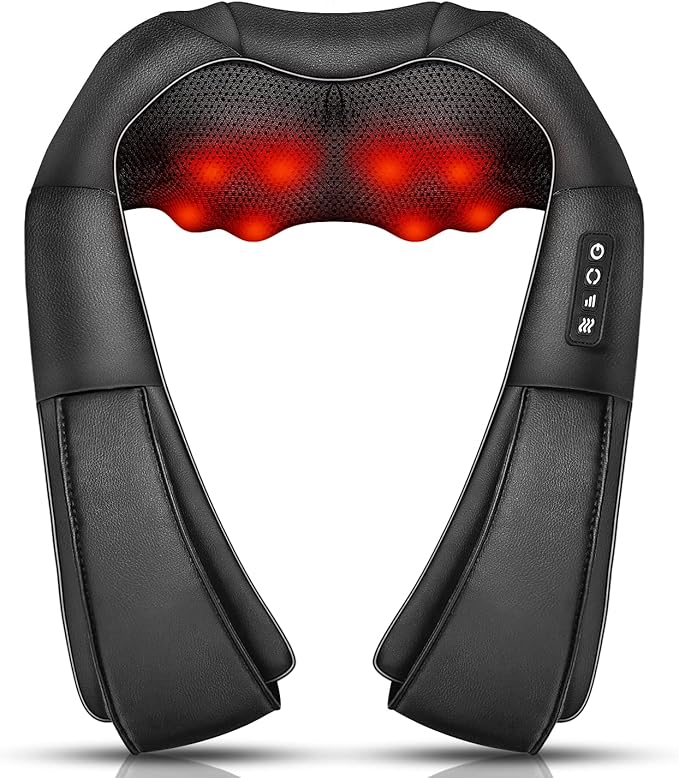 3D Deep Tissue Neck and Shoulder Massager with Heat – Portable Shiatsu for Neck, Back, Foot & Leg – Home & Car Use – Unisex (Black)