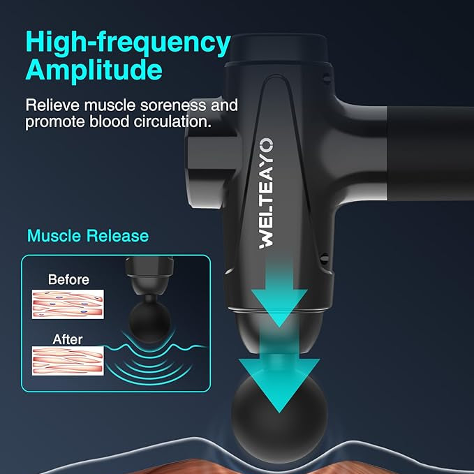 Deep Tissue Massage Gun with 6 Attachments & LCD Display – Muscle Recovery & Pain Relief