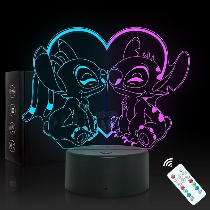 3D Stitch LED Night Light – 16 Color Changing Optical Illusion Lamp with Remote & Touch Control