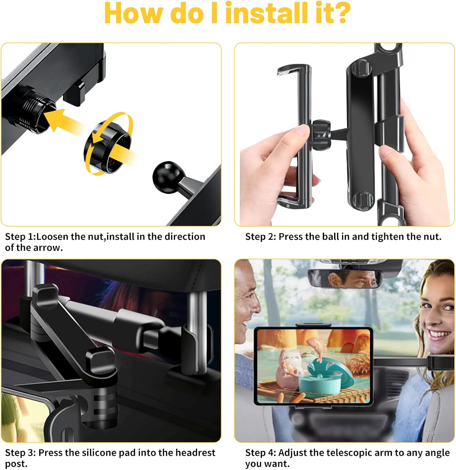 TABLET/PHONE HOLDER - 4.7-14 inch - 360°Rotatable, Stretchable Headrest by Nestling
