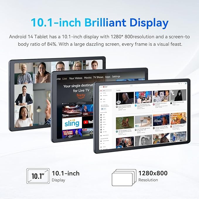 OC101 Android 13 Tablet, 8GB RAM 128GB ROM, 10.1 inch IPS HD Display A55