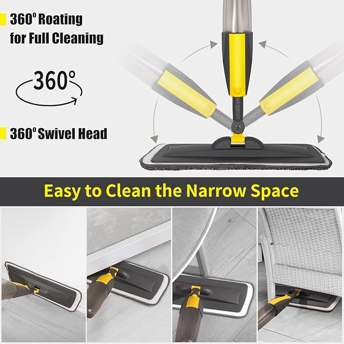 Panda Grip Premium Spray Mop – 360° Rotating Floor Cleaner with Refillable Bottle