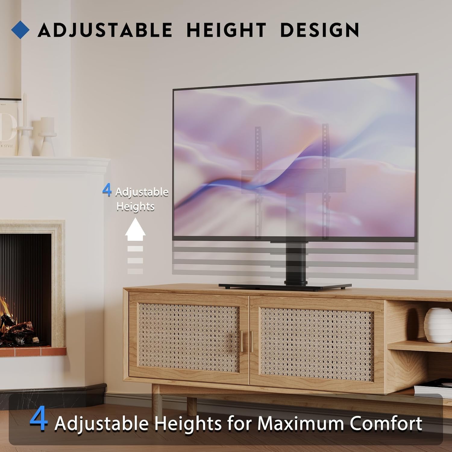 BONTEC Universal TV Stand – Height Adjustable Tabletop TV Mount for 24–60 Inch TVs with Tempered Glass Base - ST09