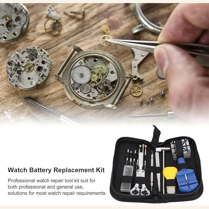 Watch Battery Replacement Kit, Changing Watch Batteries Adjusting Strap Complete Watch Repairing Tool Set for Watch Shop