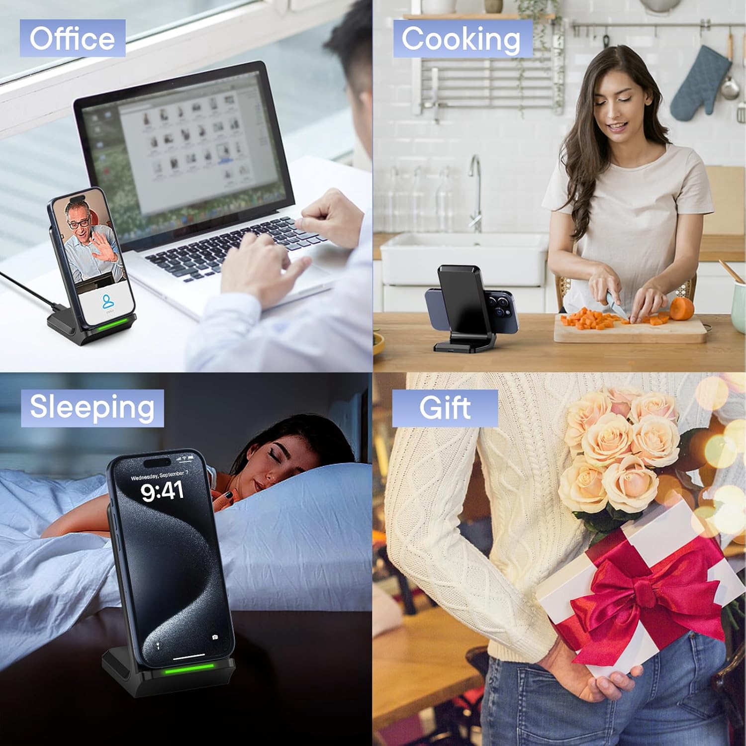 15W Wireless Charging Stand – Fast Qi Wireless Charger Dock for iPhone & Samsung