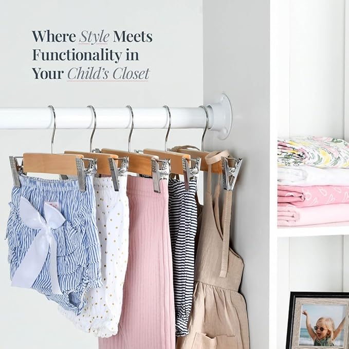 10 x Natural Wooden Coat Hangers with Clips or Trouser Hangers with Clips