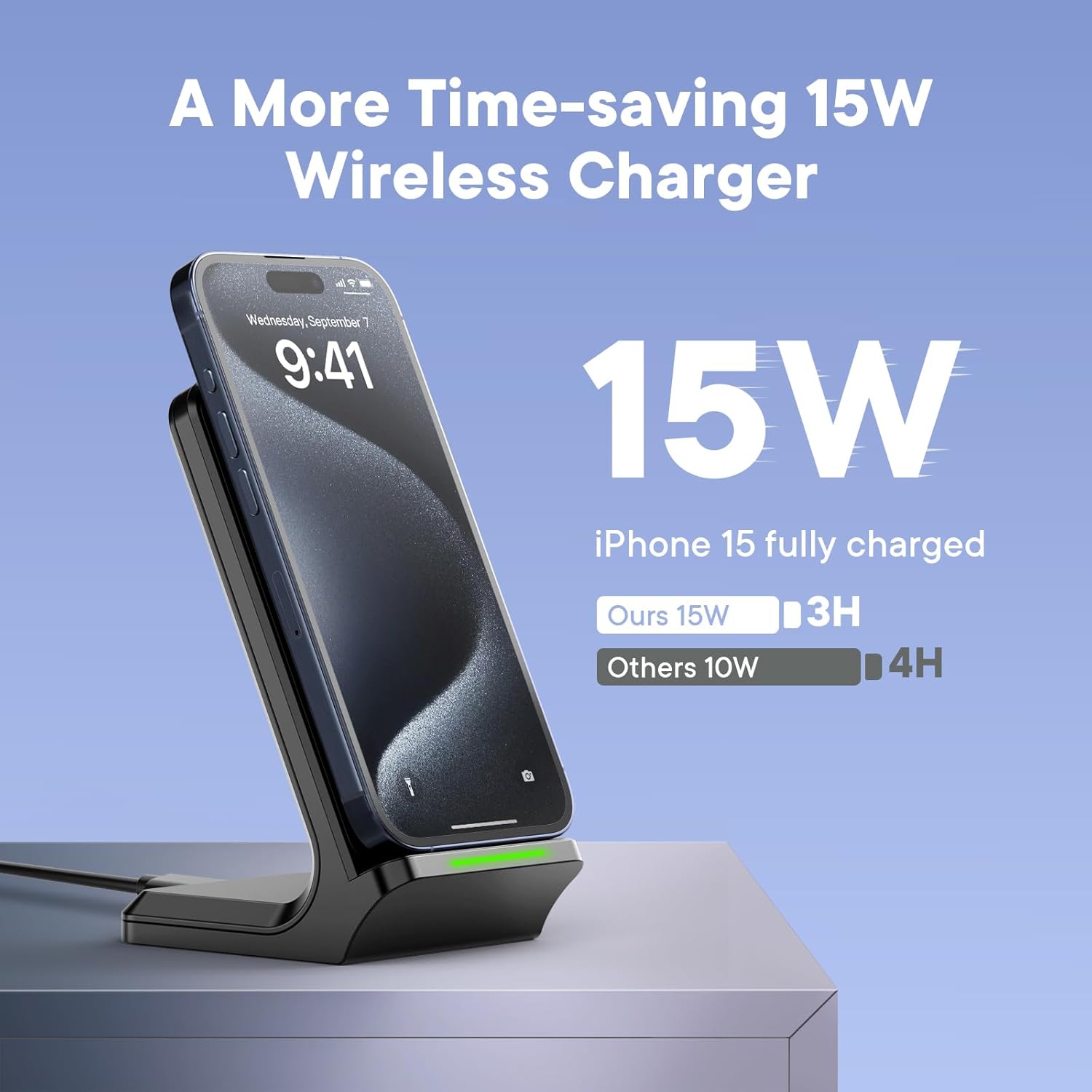 15W Wireless Charging Stand – Fast Qi Wireless Charger Dock for iPhone & Samsung