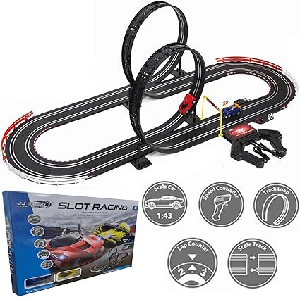Large Electric Battery Operated Remote Control Slot Car Racing Track Set