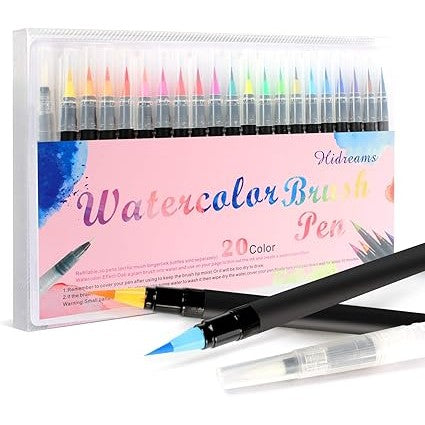 20-Colour Watercolour Brush Pen Set – Soft Flexible Tips for Journals, Art & Calligraphy