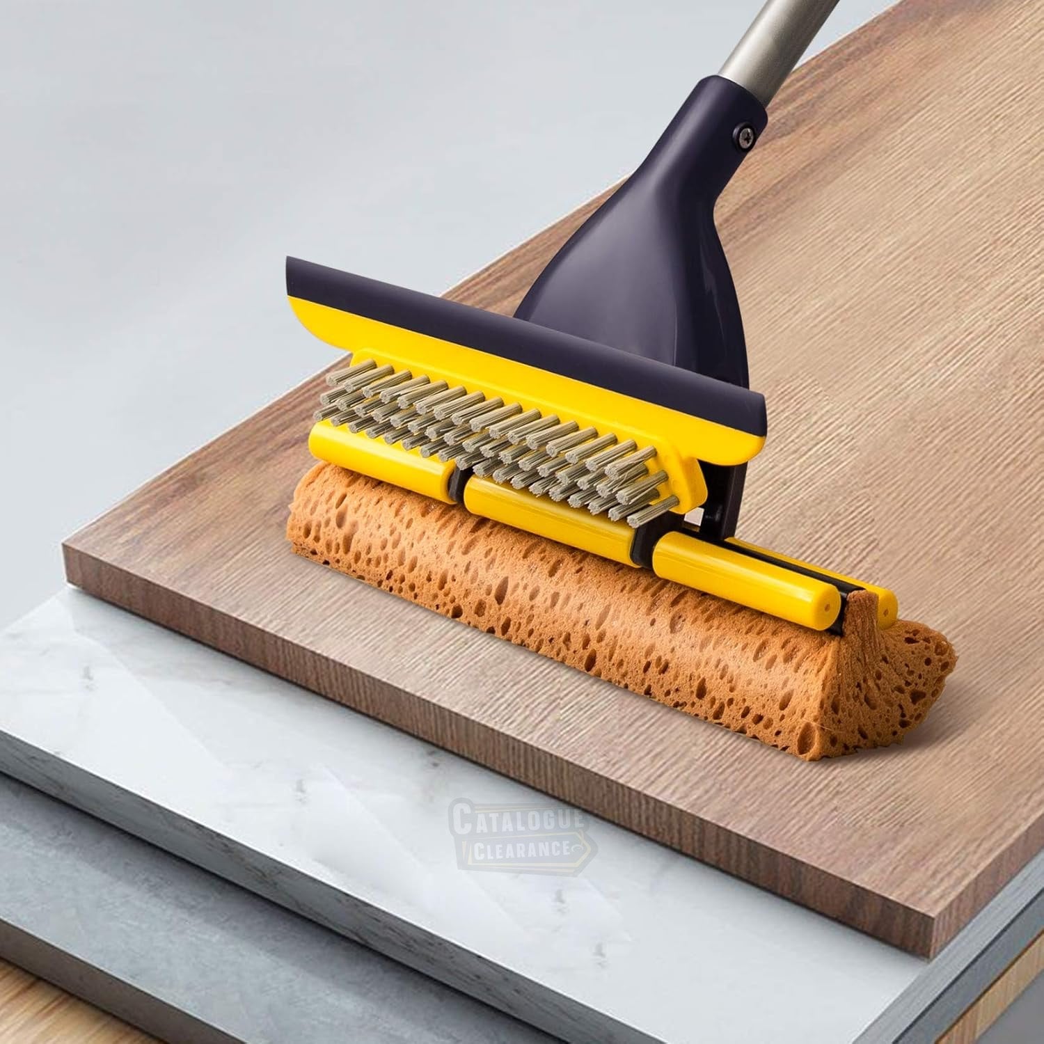 Yocada Commercial Sponge Mop with 2 Heads, Squeegee & Extendable Telescopic Handle – For Tile, Bathroom & Garage Cleaning