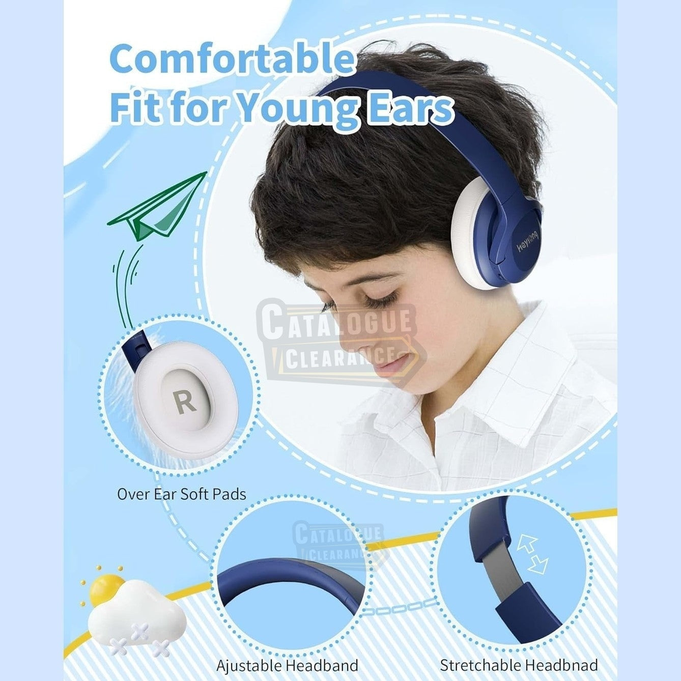 HEYSONG Kids Bluetooth Headphones – Wireless, Foldable, Volume Limit, Mic