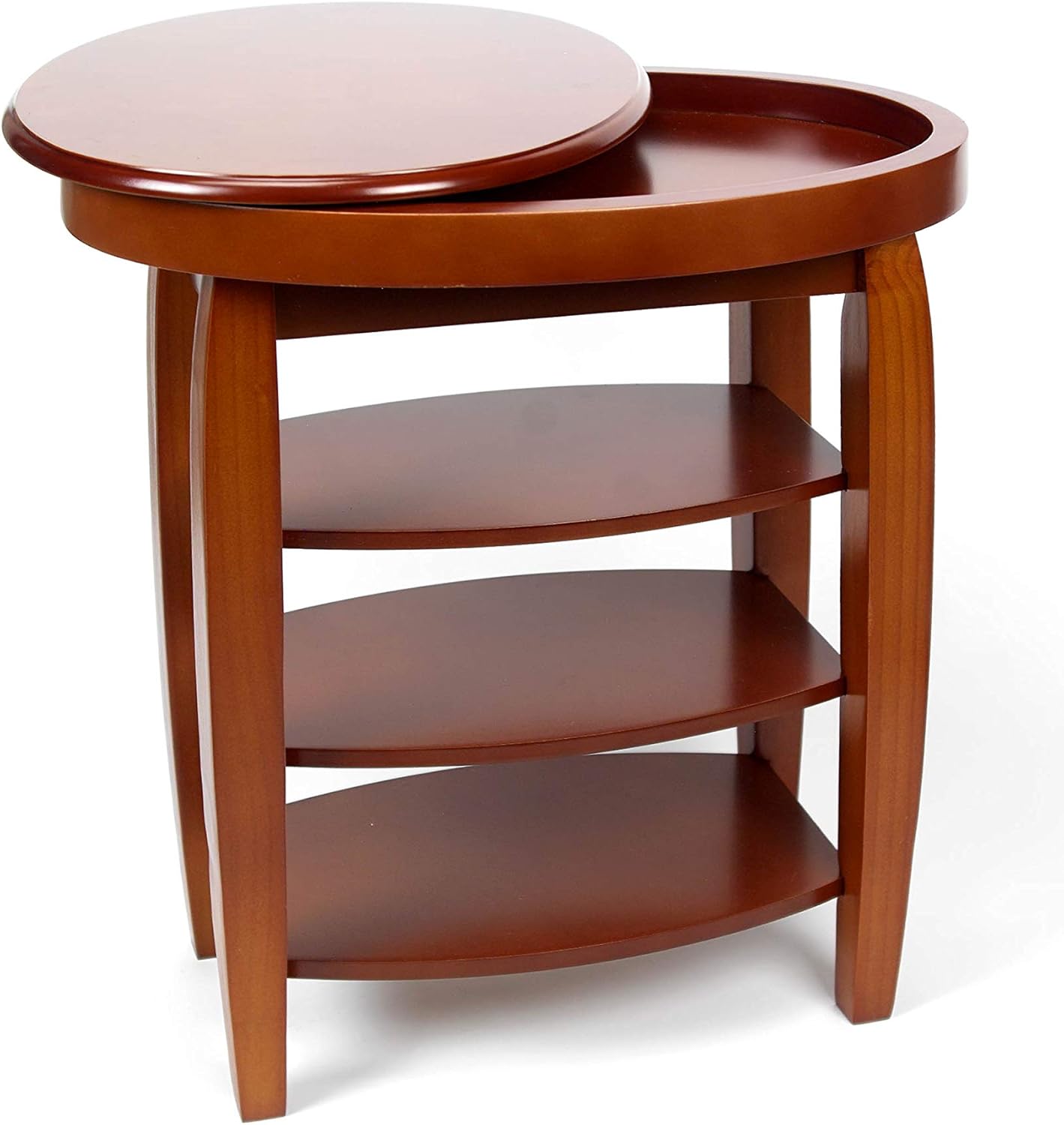 Swivel Top Side Table with Storage – Oak Effect Finish – 360° Rotating Table with Shelves -4428