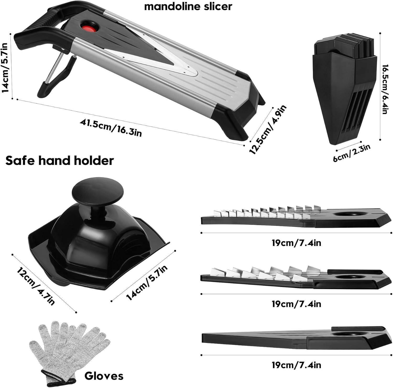 5-in-1 Adjustable Mandoline Slicer – Stainless Steel Vegetable Cutter with Safety Gloves & Non-Slip Base