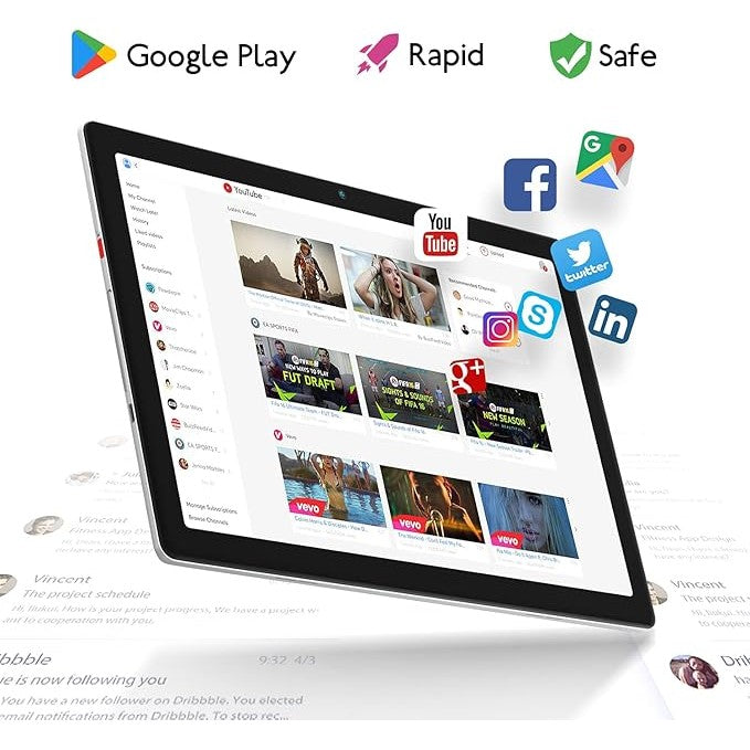 MB1001 Tablet 10 Inch Android 10.1 Tablets HD Touch-Screen,1.6 GHz Quad Core Processor 2GB RAM 32GB Storage