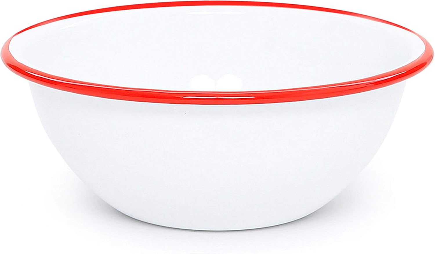 High Street Enamel Mixing Bowl – White with Red Rim (26cm Diameter, 13cm Depth)