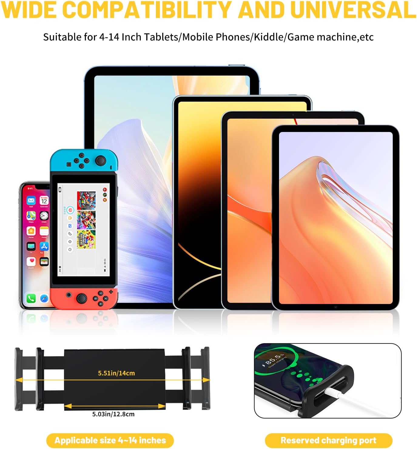 TABLET/PHONE HOLDER - 4.7-14 inch - 360°Rotatable, Stretchable Headrest by Nestling