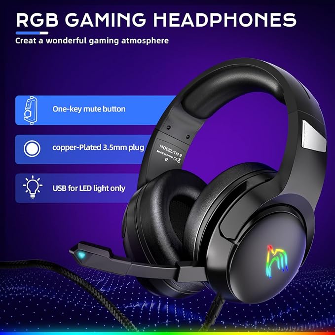 Yinsan Gaming Headphones with RGB & Noise Cancelling Mic