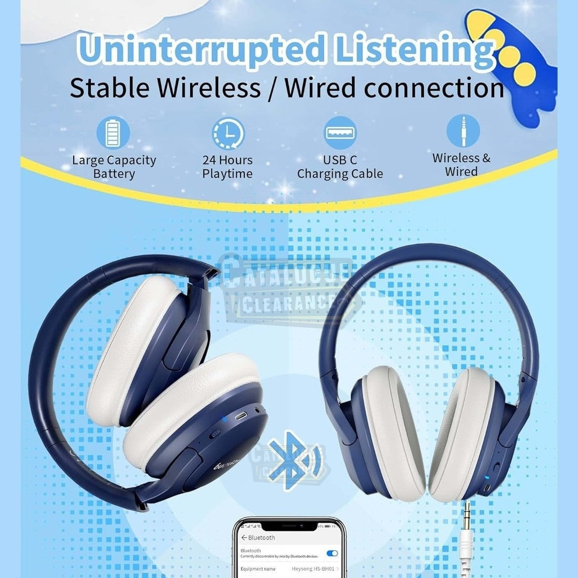 HEYSONG Kids Bluetooth Headphones – Wireless, Foldable, Volume Limit, Mic