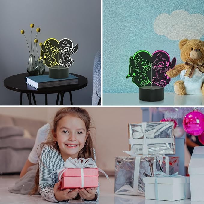 3D Stitch LED Night Light – 16 Color Changing Optical Illusion Lamp with Remote & Touch Control