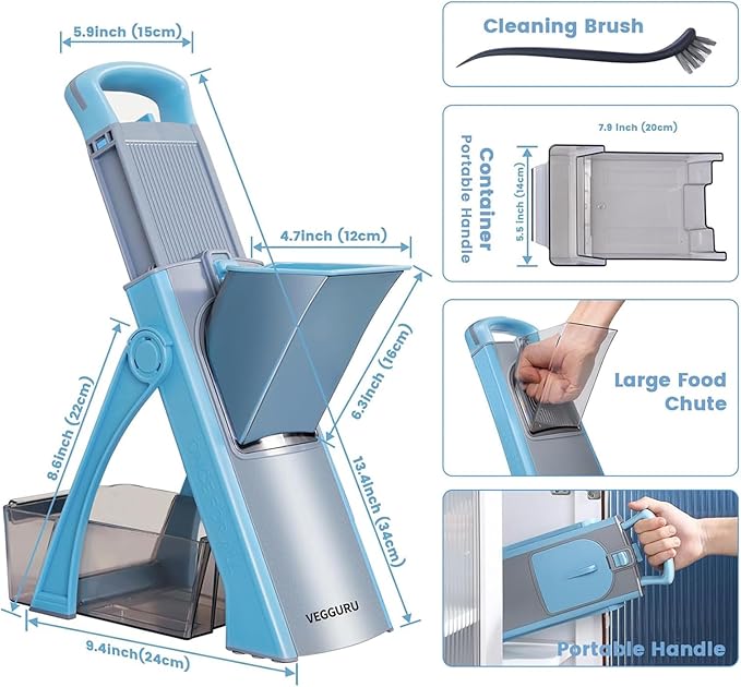 Adjustable Mandoline Slicer – Multi-Functional Vegetable Cutter with Container & Cleaning Brush
