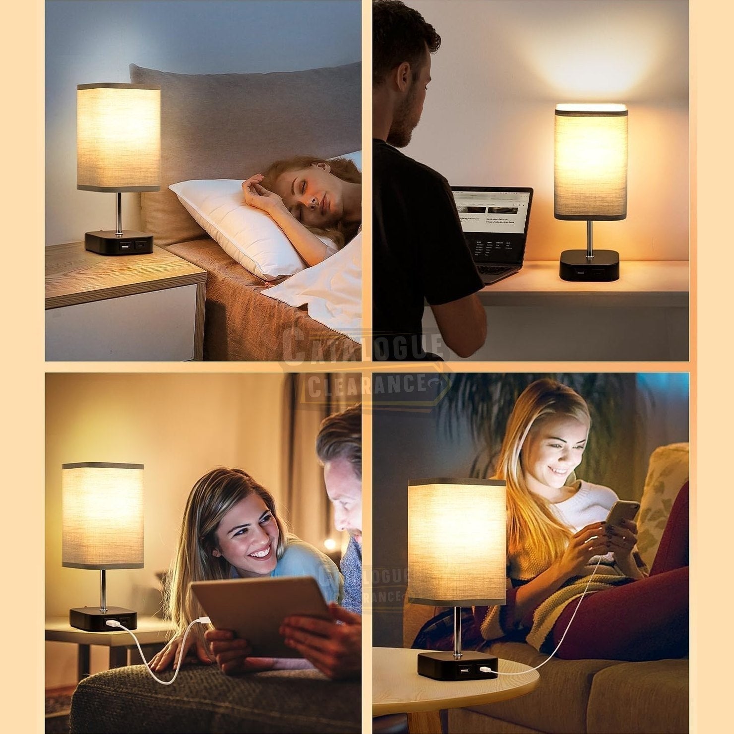 Table Touch Bedside Lamp – Rechargeable, 3-Way Dimmable with USB Charging Ports