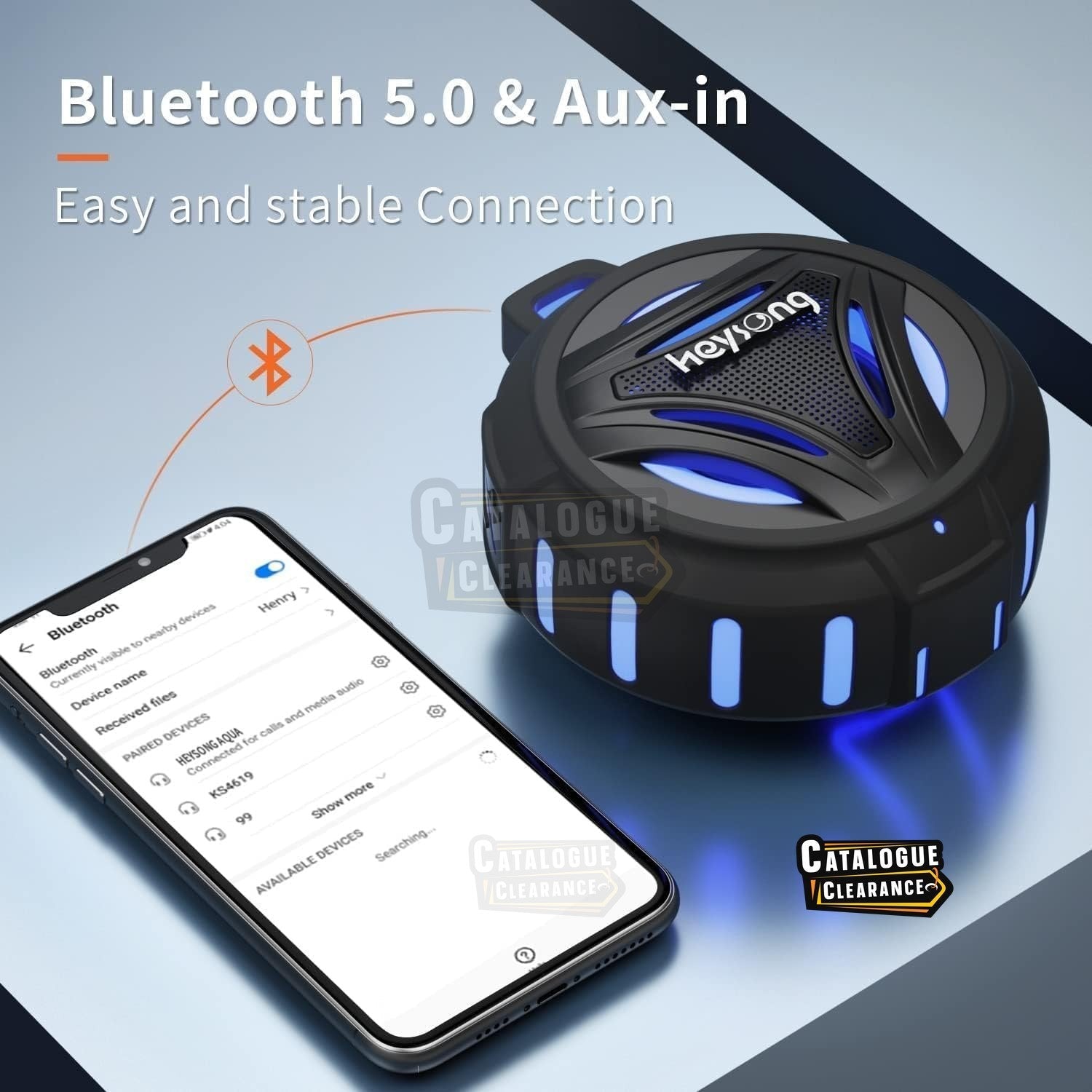 HEYSONG Waterproof Bluetooth Speaker | 36H Playtime, LED Lights, Deep Bass, IP67(Color may vary)