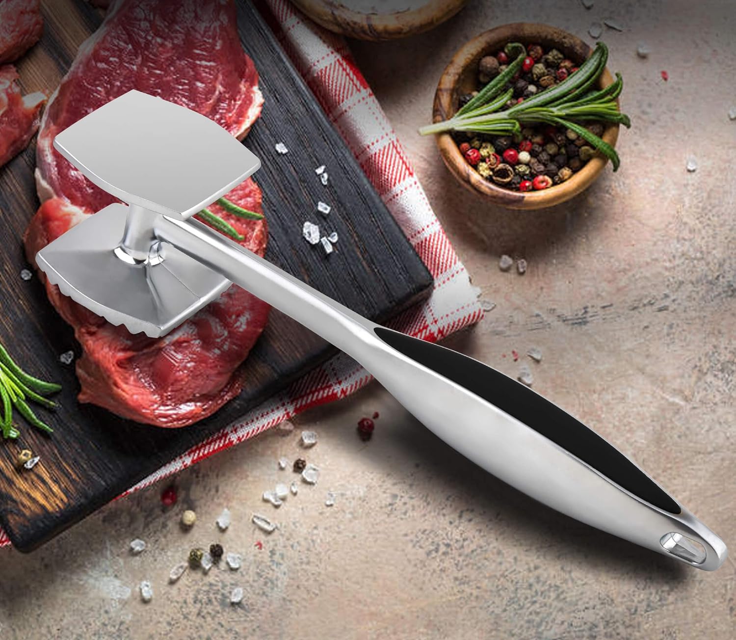 Double-Sided Meat Tenderizer Hammer – Heavy-Duty Zinc Alloy Mallet for Steak, Beef & Poultry