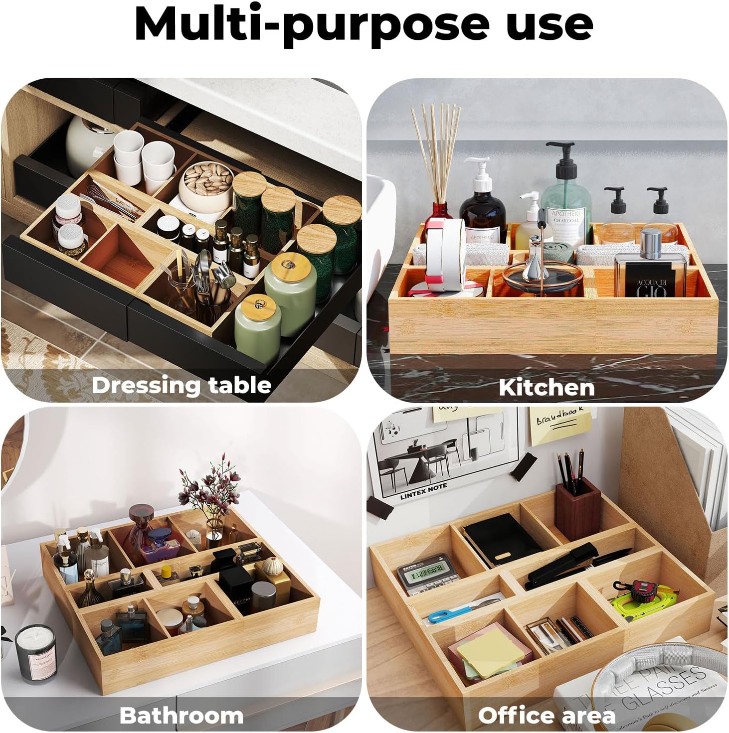 Bamboo Expandable Cutlery Drawer Organiser – Adjustable Wooden Utensil Storage Tray
