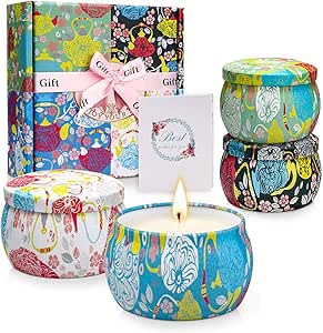 Floral Scented Candle Gift Set – 4 Decorative Tin Candles with Gift Box
