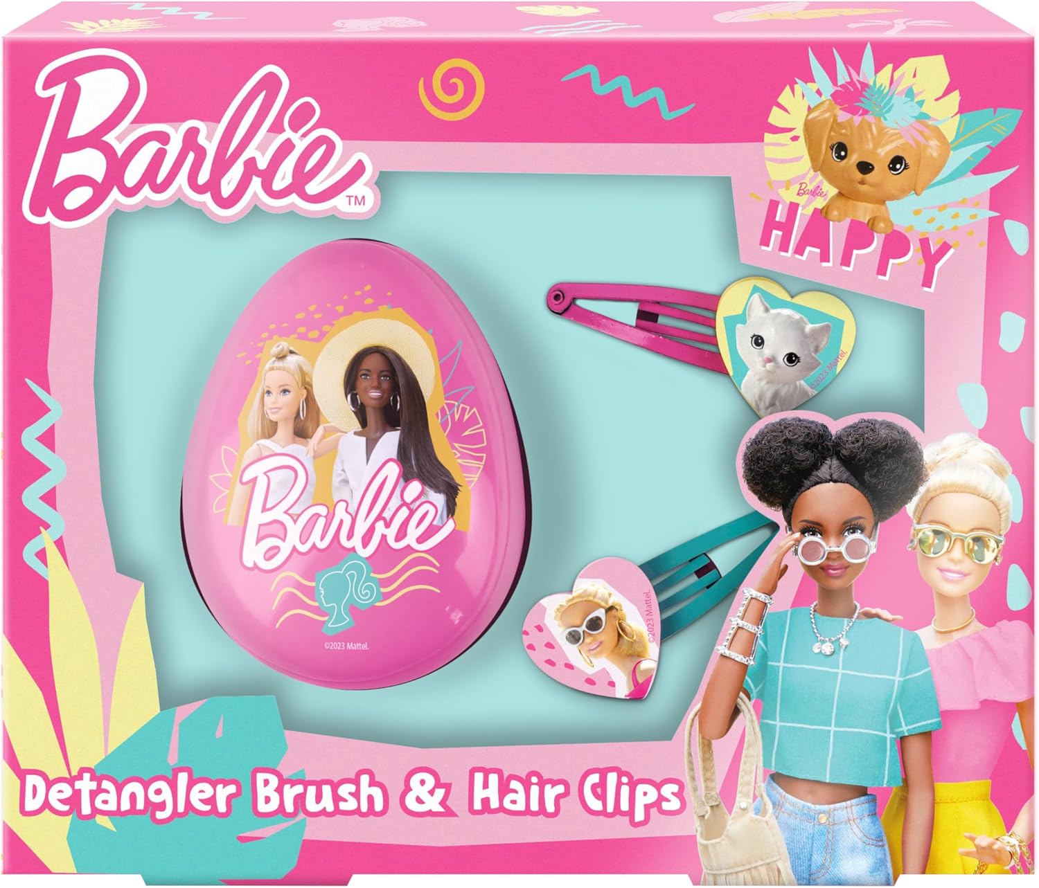 Barbie Detangling Hair Brush & Hair Clips Set for Girls – Kids Wet & Dry Hairbrush with 2 Styling Clips