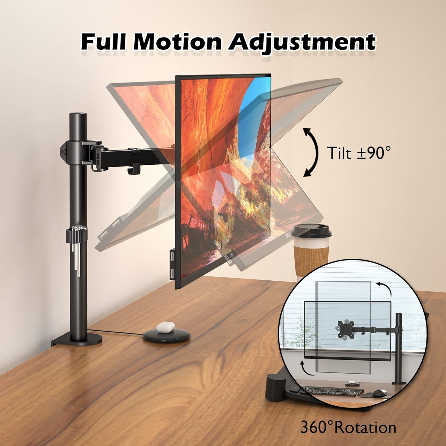 BONTEC Single Monitor Arm Desk Mount – Adjustable VESA Stand for 13–32 Inch Screens Model MDM 001B