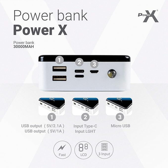 POWERX POWER BANK Q500 DISPLAY 30000MAH WHITE