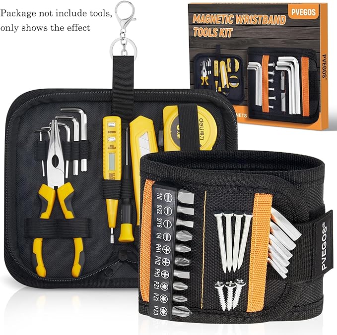 Magnetic Tool Wristband for Men with Wrist Bag & Keychain – Strong Magnetic Wristband for Screws, Nails & Small Tools