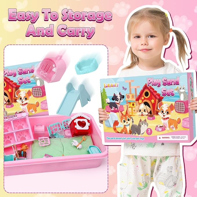 Lorfancy Dog Sandbox Play Set – 2.2 lbs Sand Sensory Bin Toy for Toddlers & Kids