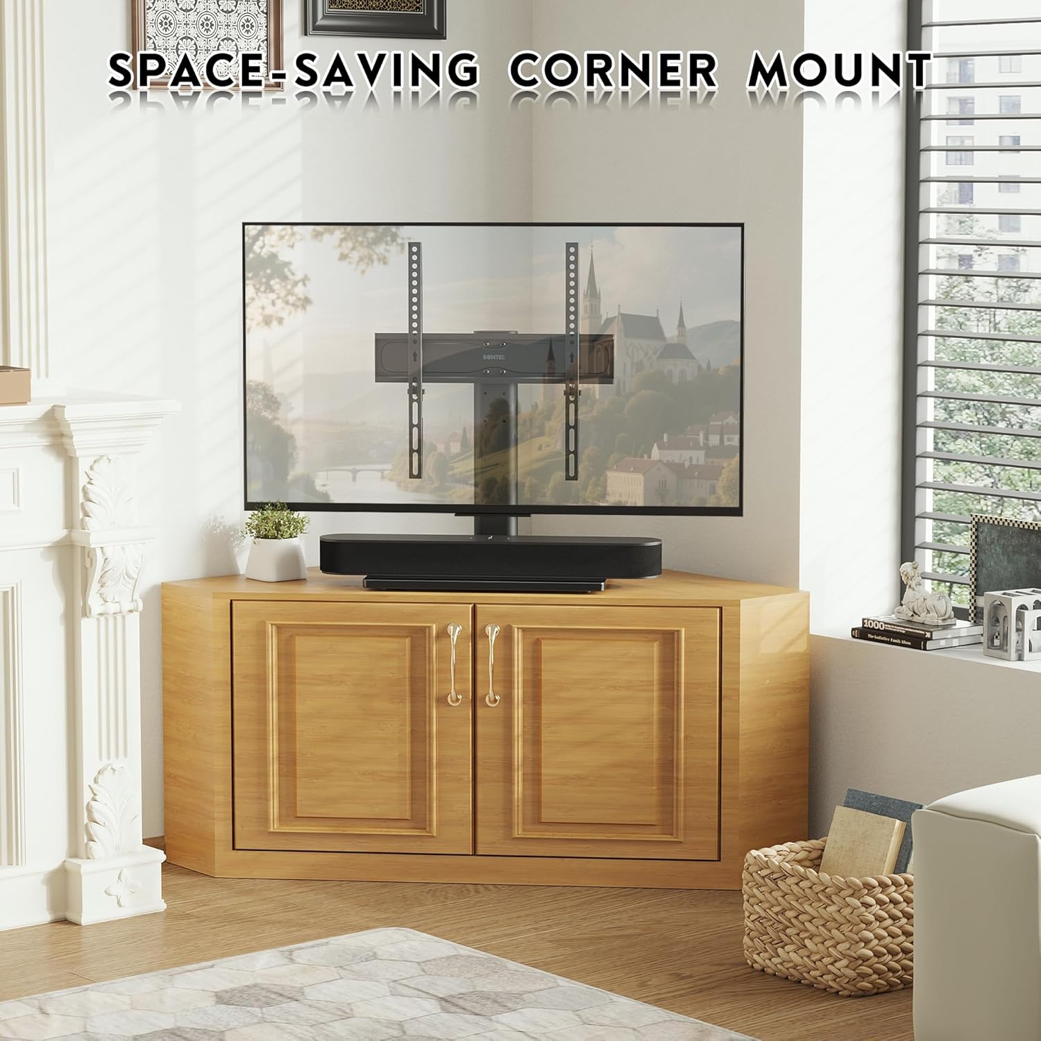 BONTEC Universal TV Stand – Height Adjustable Tabletop TV Mount for 24–60 Inch TVs with Tempered Glass Base - ST09