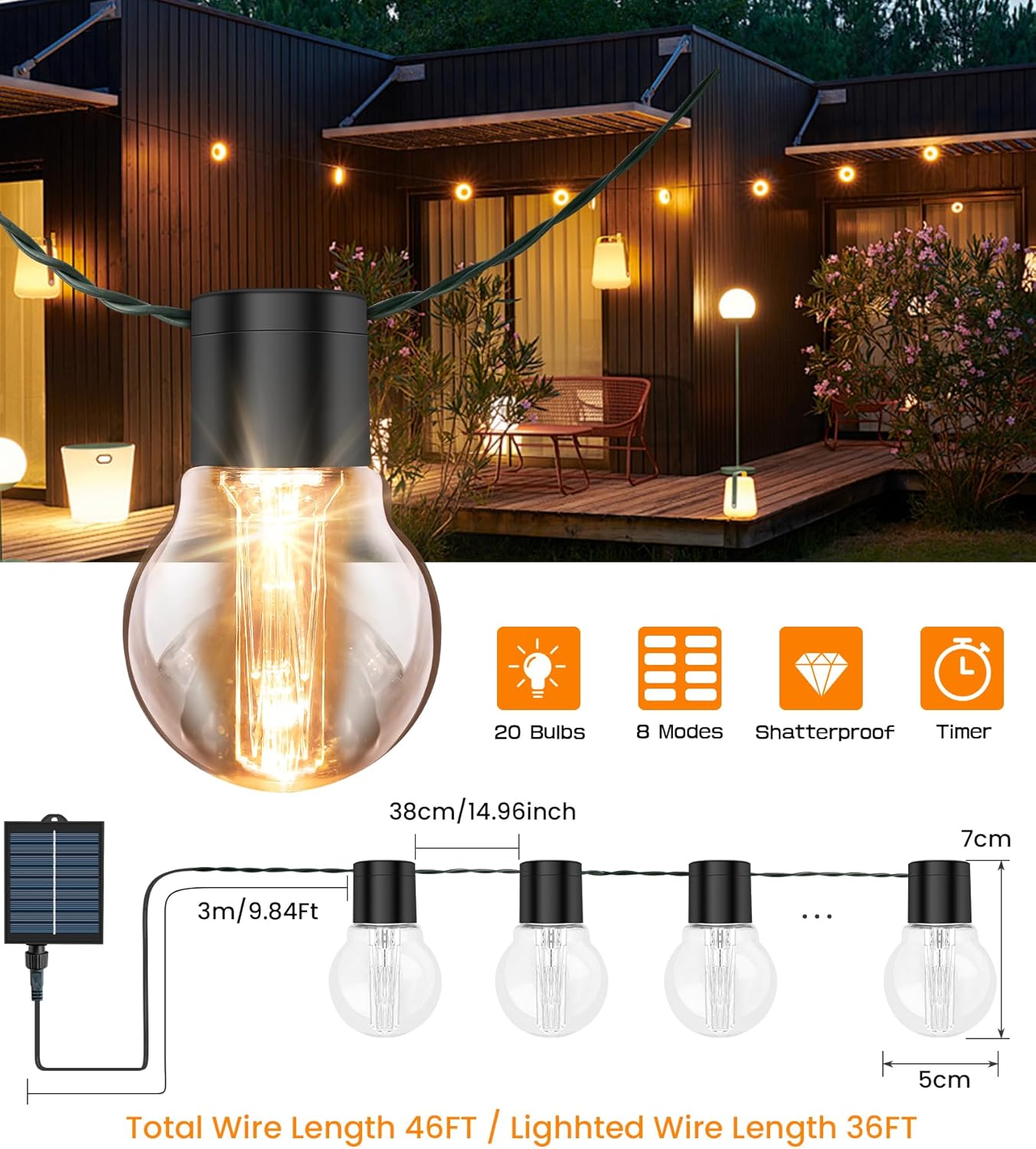 Lithom G50 Solar Festoon Lights – Outdoor Waterproof LED String Lights for Garden, Patio & Parties