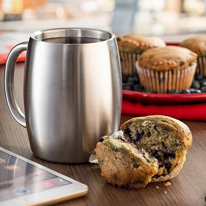 Finedine Insulated Stainless Steel Coffee Cups (Set Of 2) BPA-Free Spill Proof Lid