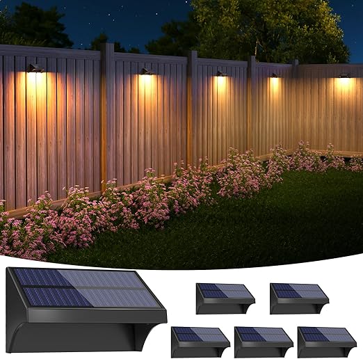 Outdoor Fence Lights, 6 Pack Waterproof LED Solar Fence Lights