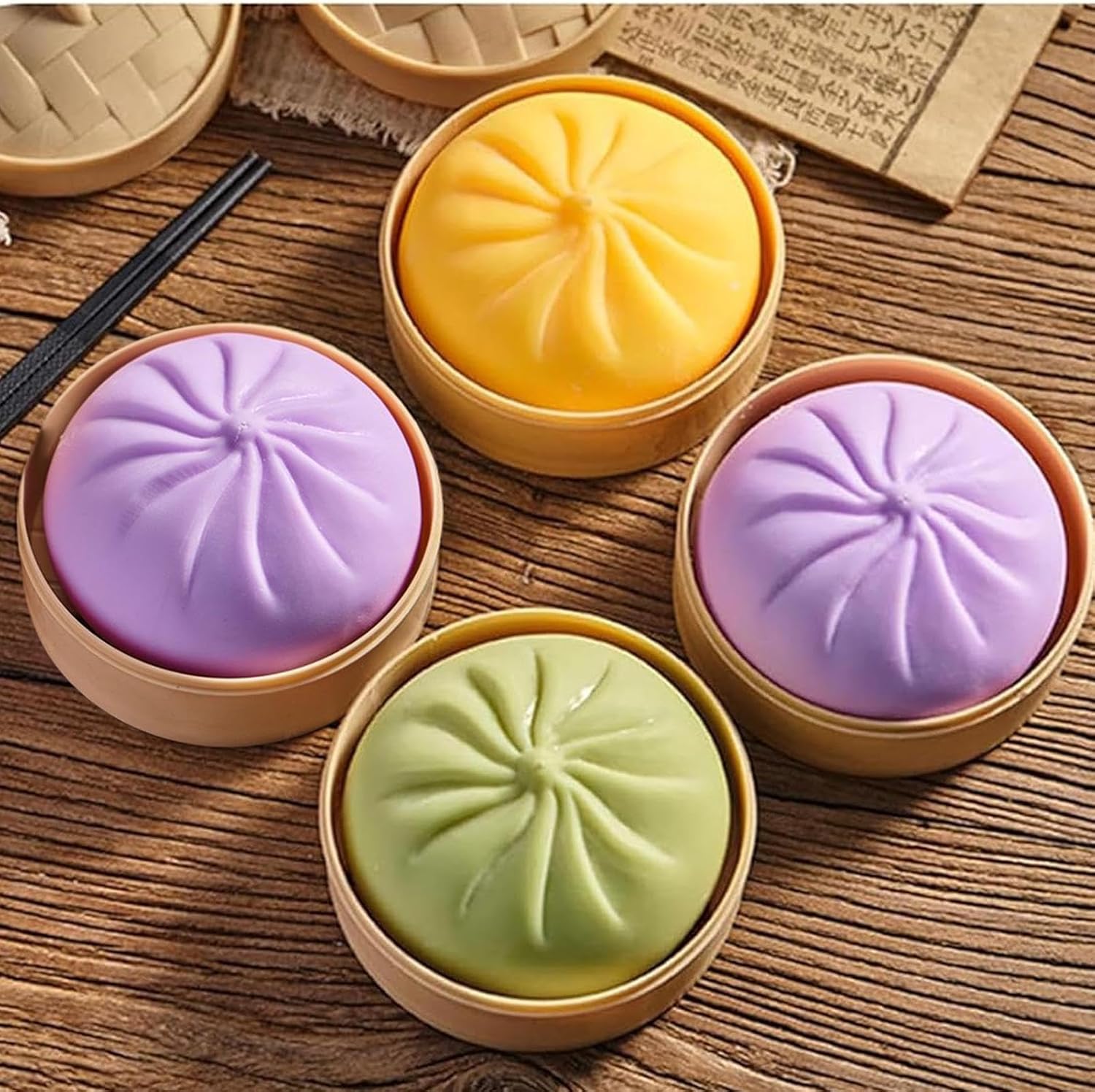 Dumpling Squishy – Soft Squeeze Stress Relief Toy with Steamer Box (Assorted Colours) 1 piece
