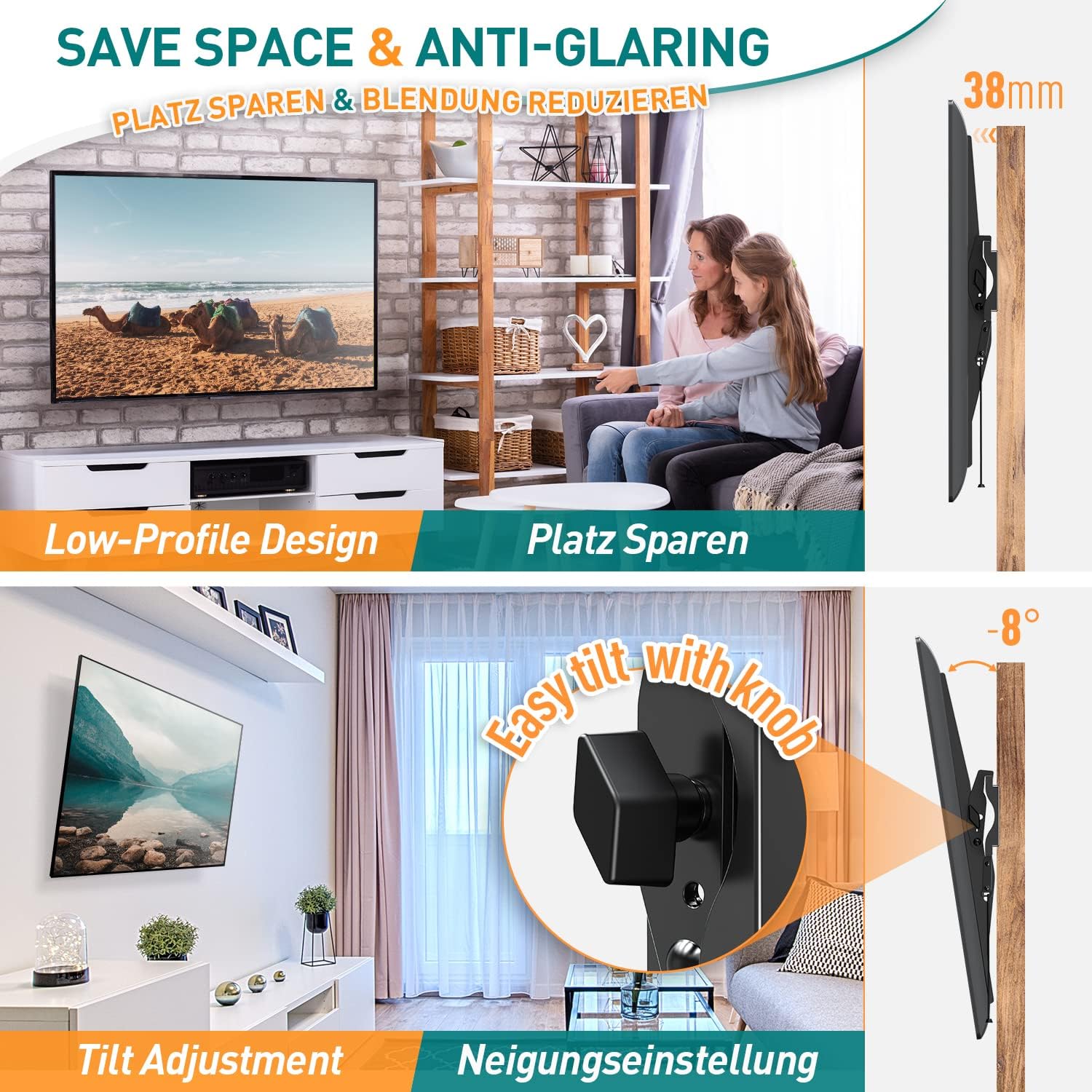 ELIVED Ultra Slim Tilt TV Wall Bracket – Adjustable Mount for 26–60 Inch TVs (Up to 45kg)