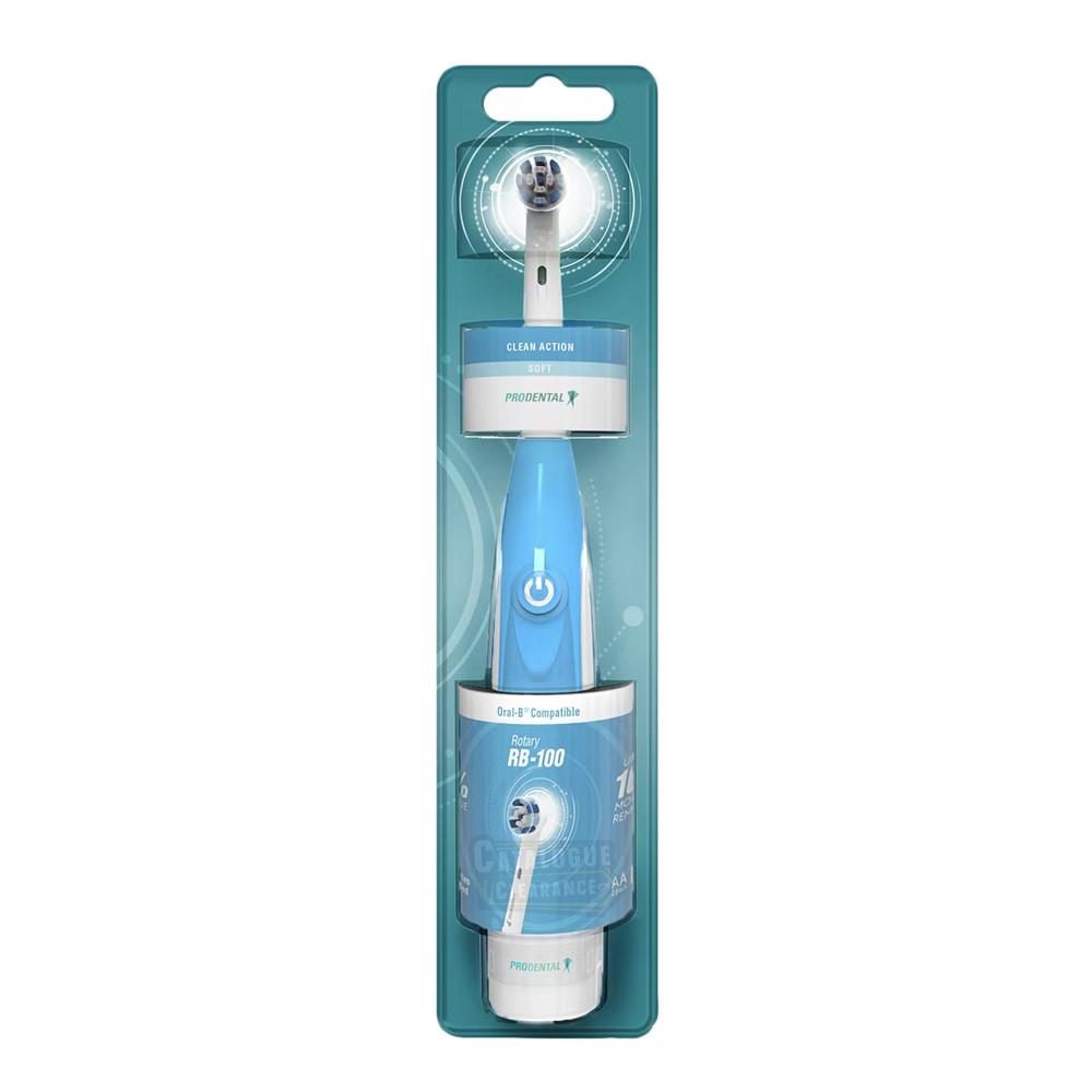 Prodental RB-100 Clean Action Battery-Powered Toothbrush – White/Blue – Unisex