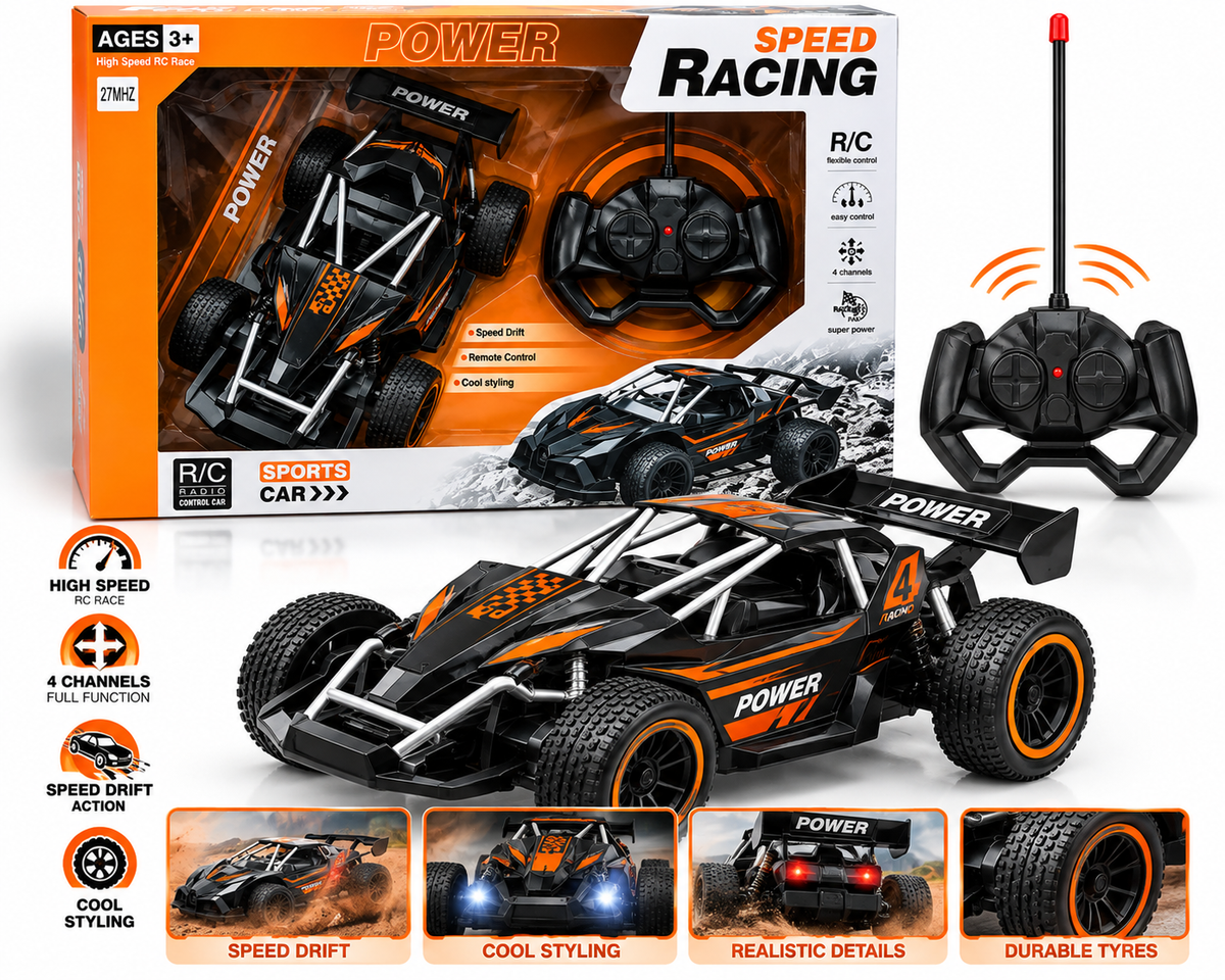 High Speed RC Racing Car – 4 Channel Remote Control Off-Road Buggy – Black & Orange