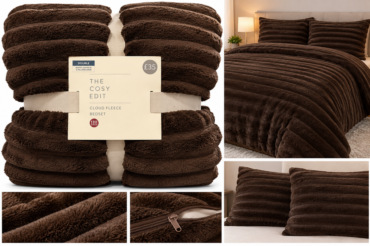 Luxury Cloud Fleece Teddy Bedding Set – Chocolate Brown – Double – RRP £35