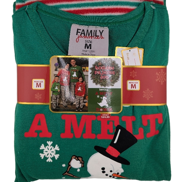 Holiday Family Pajama Set – “A Melt” Green Christmas Pyjamas with Snowman Desig