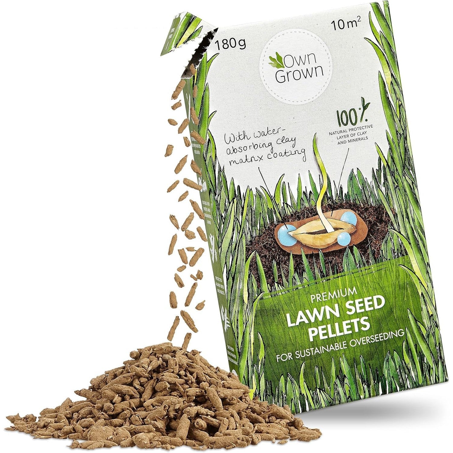 Lawn Seed Pellets: Lawn Repair Grass Seeds 180g à 10m² – Bird Resistant Grass Seed – Lawn Seeds Fast Growing