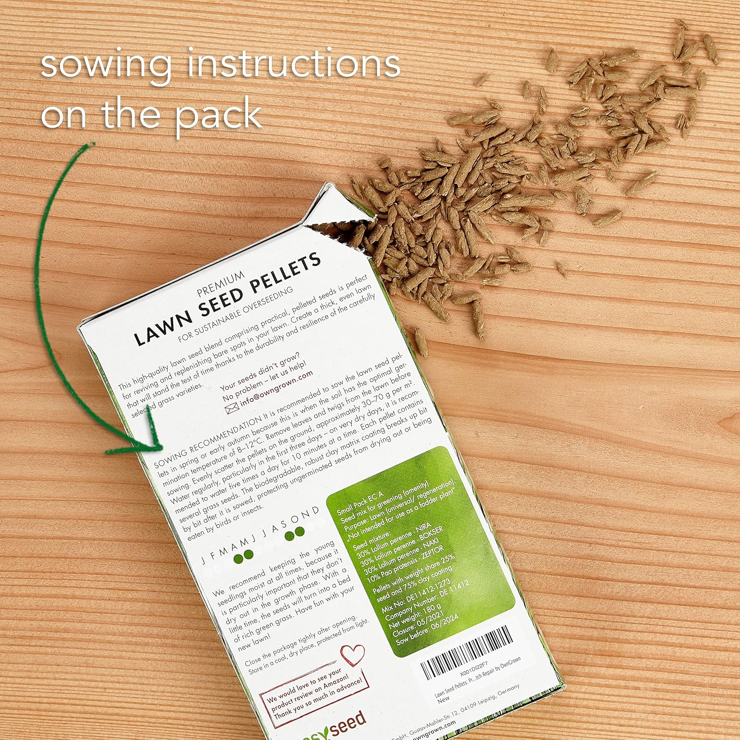 Lawn Seed Pellets: Lawn Repair Grass Seeds 180g à 10m² – Bird Resistant Grass Seed – Lawn Seeds Fast Growing