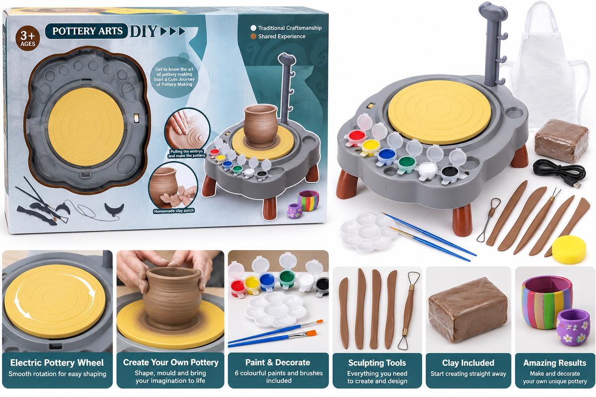Kids DIY Pottery Wheel Arts & Crafts Set – Create, Shape & Paint Your Own Pottery