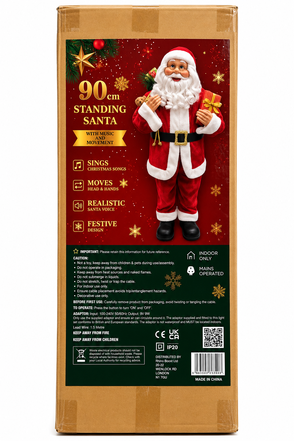 90cm Musical Moving Santa Claus – Singing Christmas Decoration