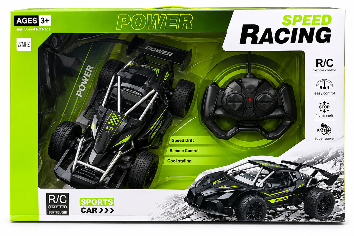 High Speed RC Racing Car – 4 Channel Remote Control Off-Road Buggy – Black & Green