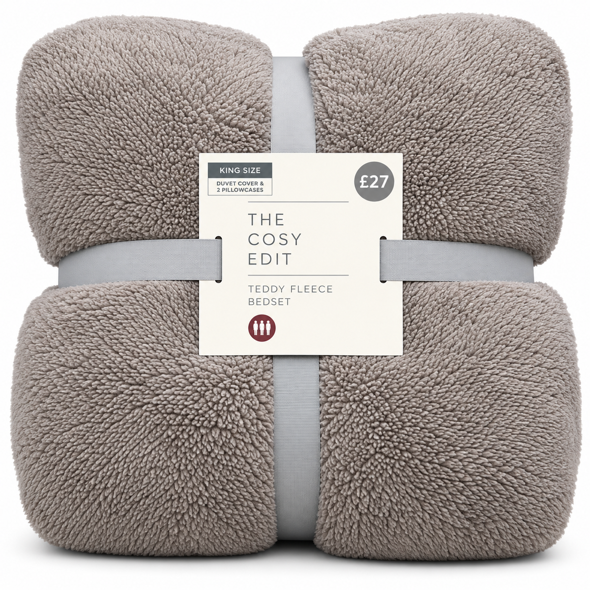 High St Premium Teddy Fleece Bedset,king size duvet cover & 2 pillowcases, King Size,Grey